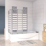 Sopravasca 130×140cm Vetro 4mm Temperato Bianco 3 Ante Pieghevoli a Libro con Lato Fisso 70x140 cm Profilo Argento Opaco Verso Sinistro