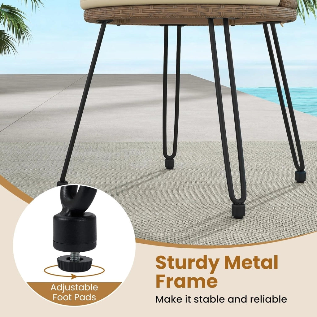 Set di Mobili da Giardino in Rattan, Set da Balcone 3 Pezzi per 2 Persone con Cuscini per Seduta e Schienale, Vetro Temperato e Rattan PE, Mobili da Esterno per Terrazza e Giardino