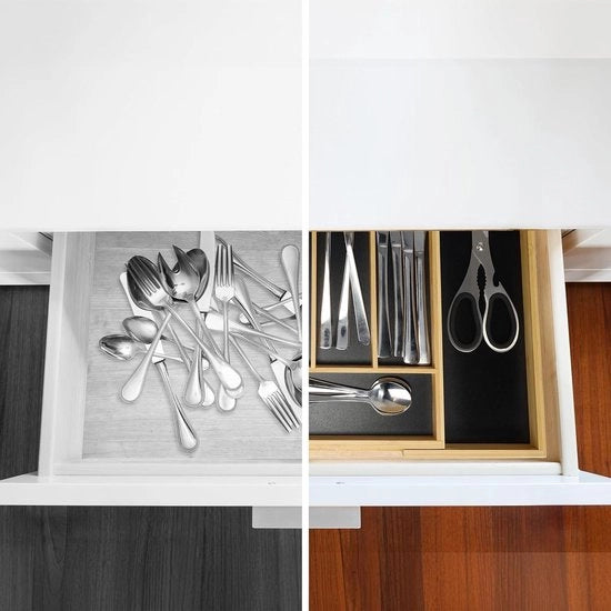 Organizzatore di accessori da cucina espandibile 5-7 contenitori in bambù MDF - natura/nero contenitore da 47 cm