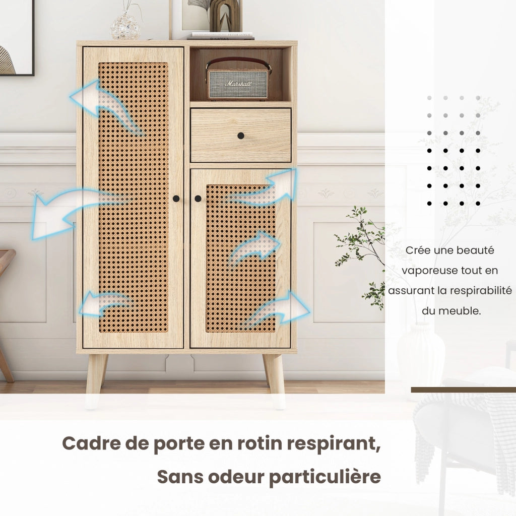 Credenza angolare con 2 Ante; 1 Cassetto e 1 Vano aperto per Soggiorno in Pannelli di particelle Rovere