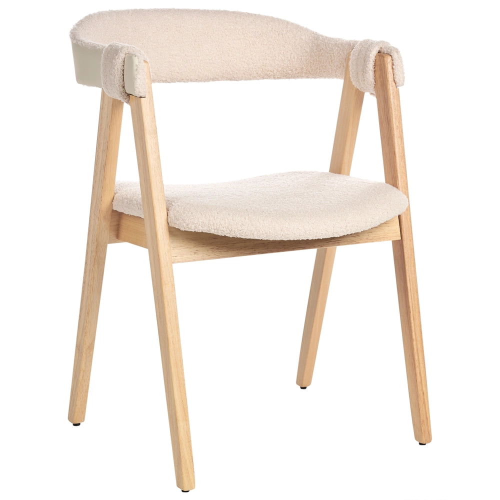 Set di 2 sedie da pranzo in legno chiaro e compensato beige in tessuto boucle di poliestere Gambe in legno di gomma Stile tradizionale retrò
