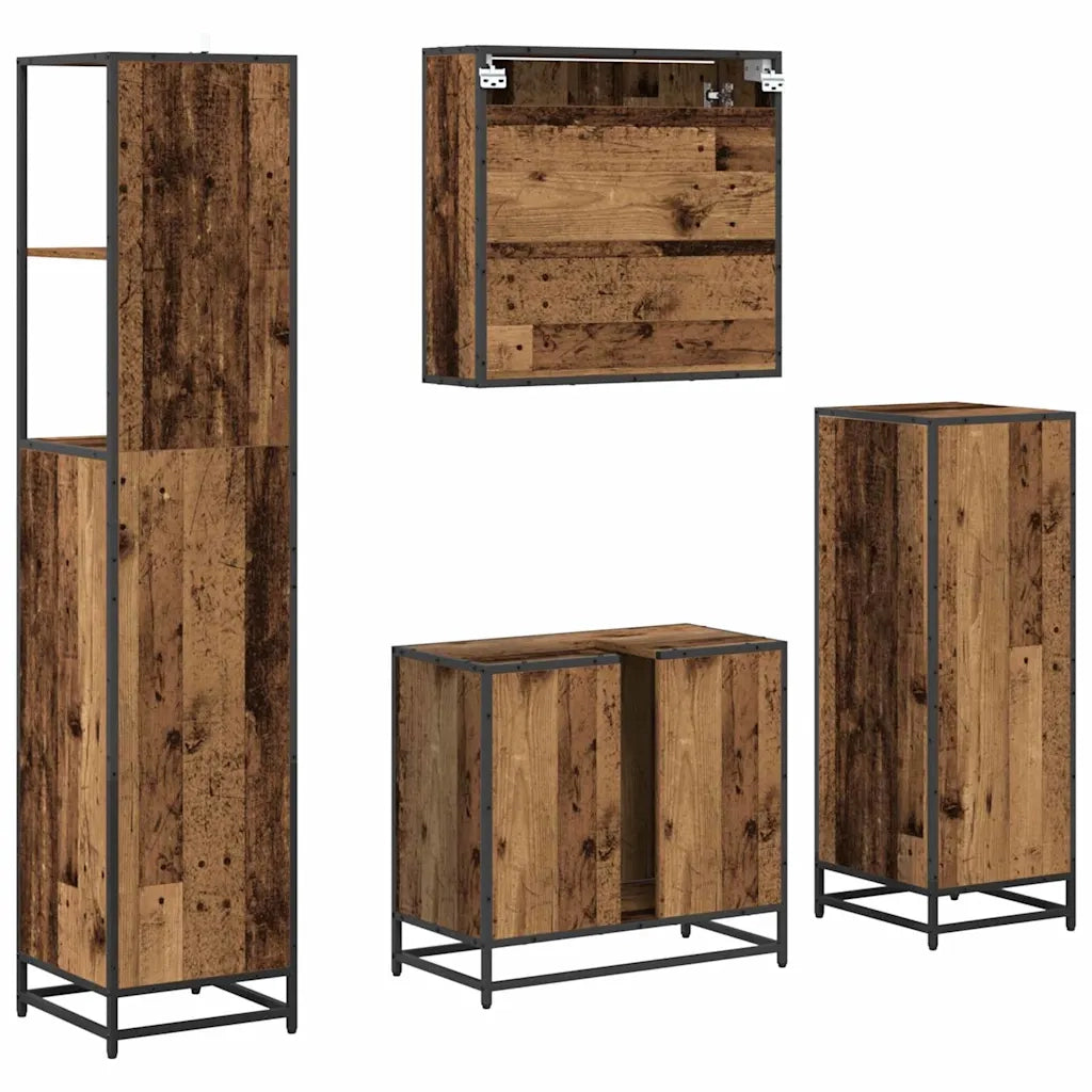 Set di mobili per il bagno con cassetto 4 pcs Legno vecchio 3402542