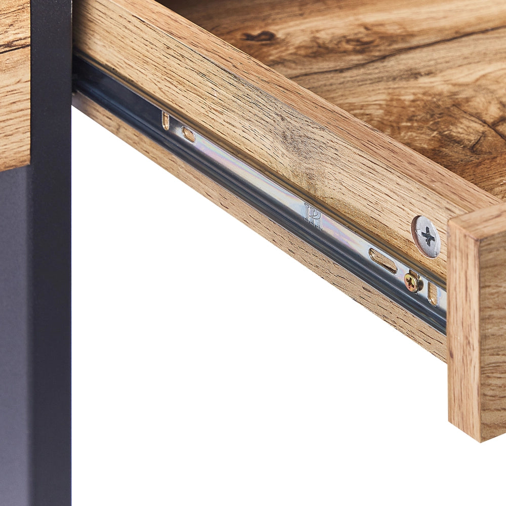 Scrivania da ufficio in legno chiaro con struttura in acciaio MDF Nero 120 x 55 cm con 2 cassetti