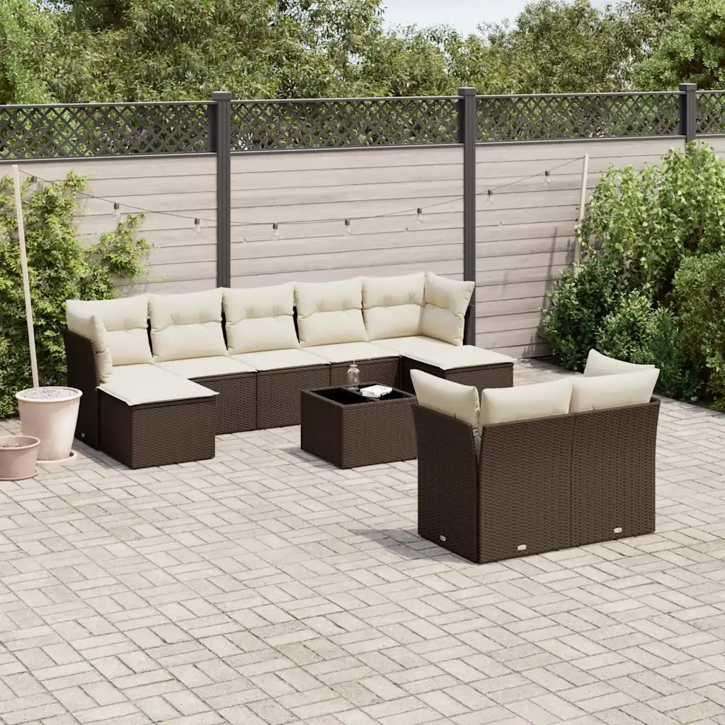 Set Divani da Giardino 10pz con Cuscini in Polyrattan Marrone 3250162