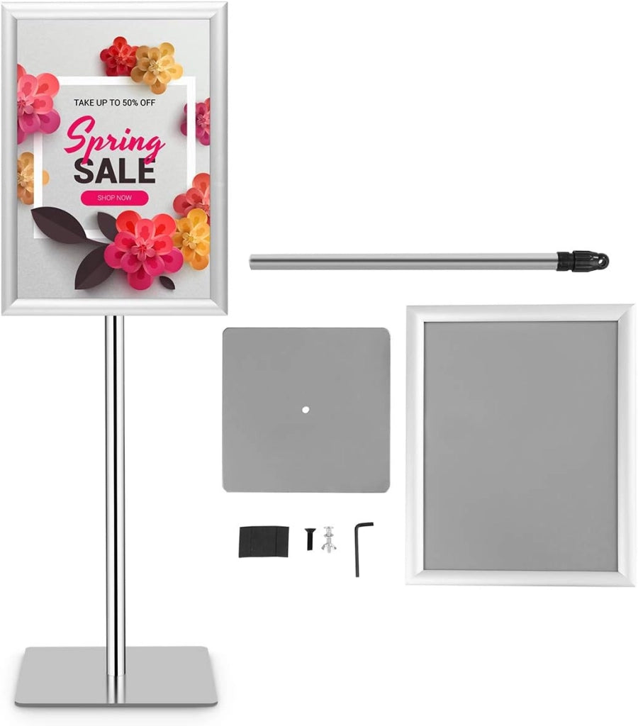 A3 Poster Stand Espositore da Pavimento Supporto Poster Menù per Pubblicità da Terra, Girevole a 360 Gradi, Regolabile in Altezza (A4 Nero x 2)