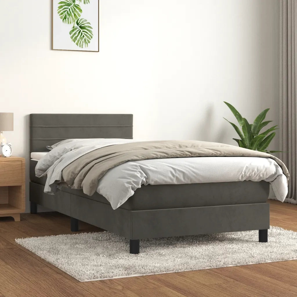 Letto singolo | Letto per adulti | Giroletto a Molle con Materasso Grigio Scuro 100x200 cm Velluto