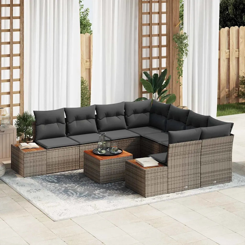 Set Divano da Giardino con cuscino 9 pcs Grigio Poly Rattan 3348055