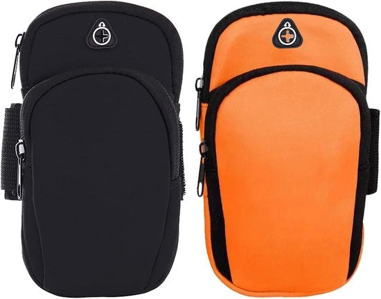 Bracciale per il braccio con due tasche per smartphone - contenitore per telefono con apertura per cuffie - due tasche per jogging - bicicletta - fitness - compatibile con smartphone