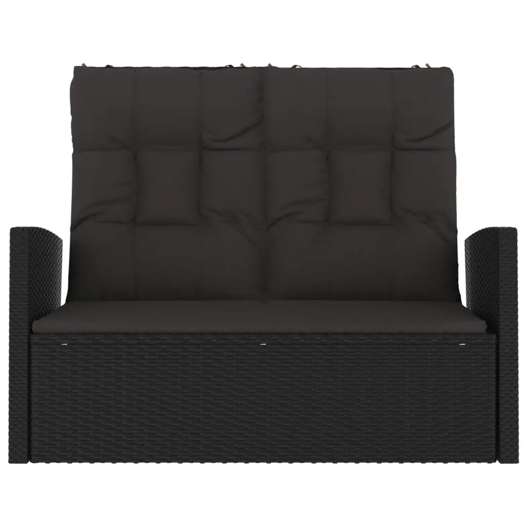 Panca da Giardino Reclinabile con Cuscini-Sgabello-Panca da esterno 118cm Polyrattan Nero