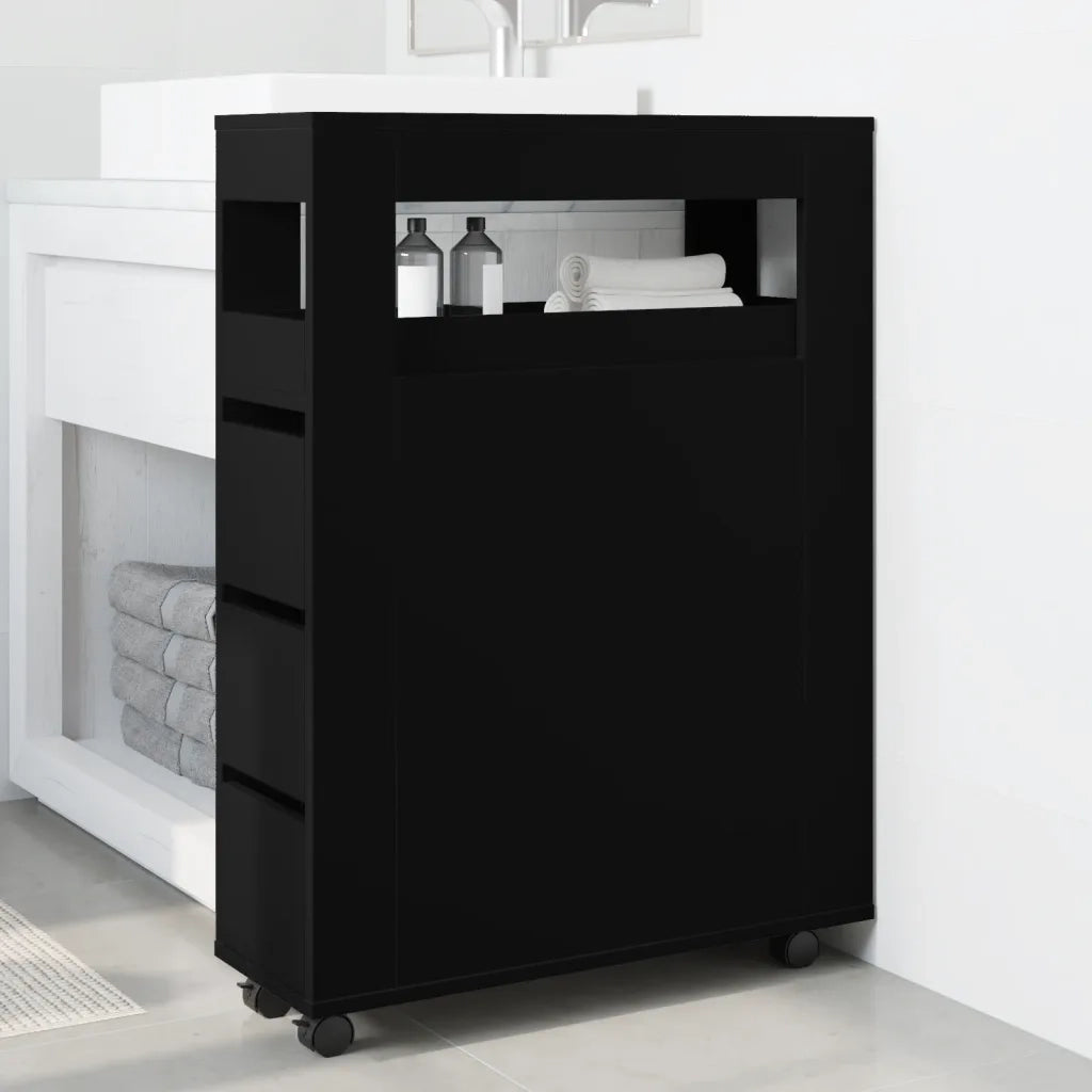 vidaXL Mobile da Bagno Stretto con Ruote Nero in Truciolato