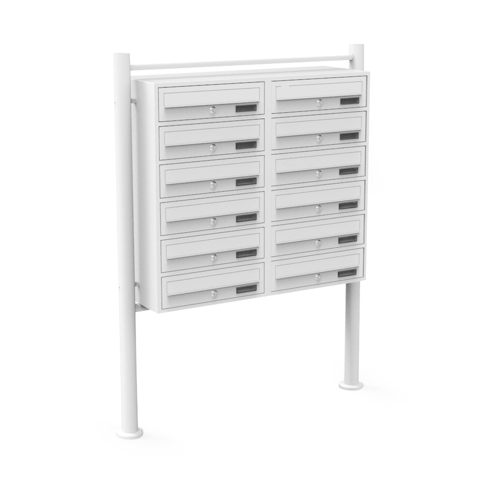 Cassetta postale condominiale autoportante 12 posti, bianco, 2 moduli 945 x 270 x 1500 mm