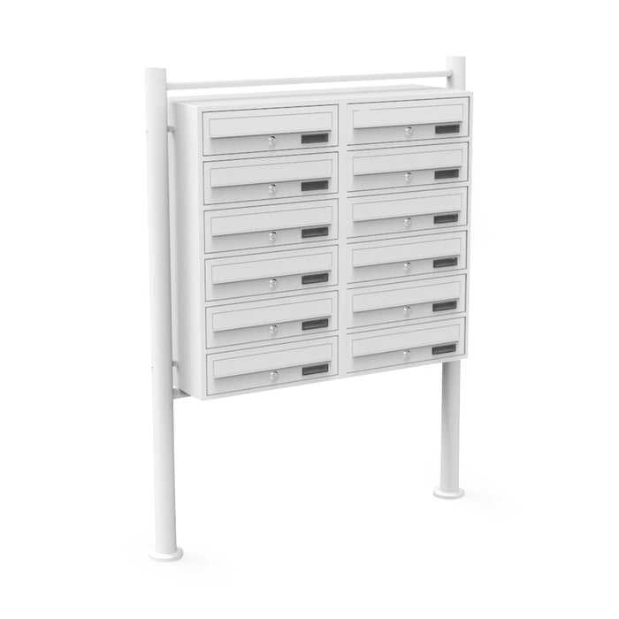 Cassetta postale condominiale autoportante 12 posti, bianco, 2 moduli 945 x 270 x 1500 mm
