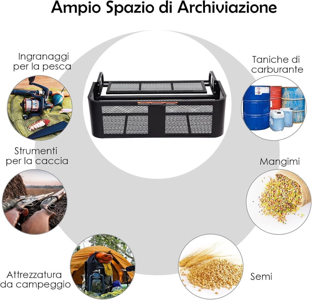 Cestino Portapacchi ATV/UTV, Portapacchi Universale con Design a Rete e Struttura in Metallo, Portapacchi Quad Posteriore per ATV, 104 x 67 x 31,5 cm