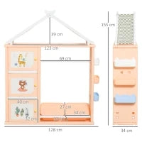 Armadio Cameretta, Mobile Portagiochi con Contenitori e Appendiabiti in PE Arancione, 128x34x155cm