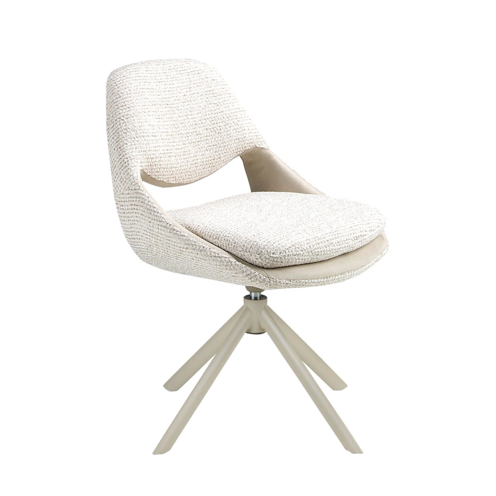 Sedia girevole in tessuto bianco sporco e crema