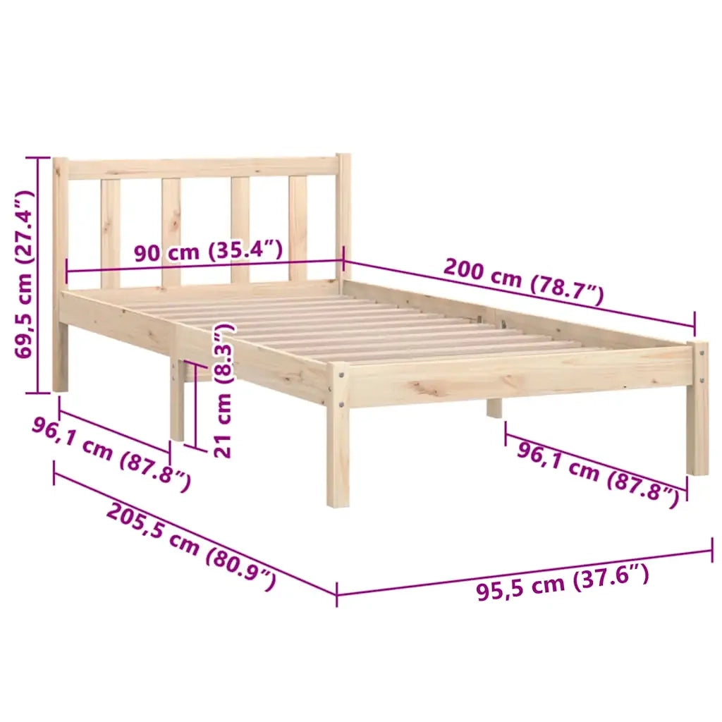 Giroletto-Struttura Letto in Legno Massello di Pino 90x200 cm 990681
