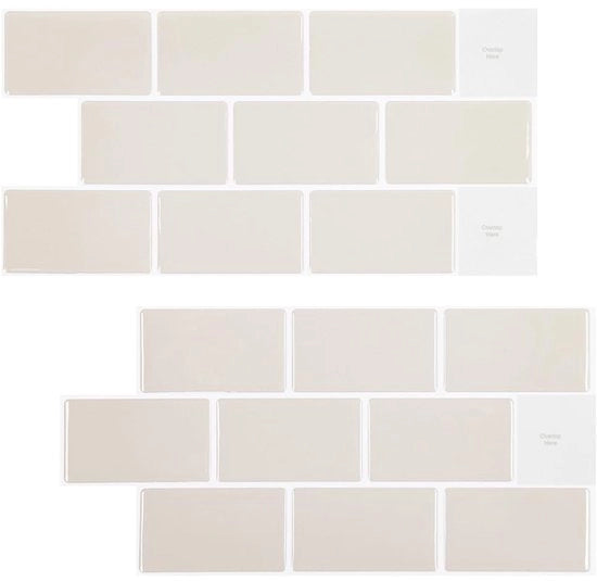 Tegel Stick-On Autoadesivi, 10 fogli di tegel stick-on, tegel adesivi, impermeabili per cucina, bagno, 3D-vinyl tegel adesivi per parete, 30,5 x 15,3 cm (beige)