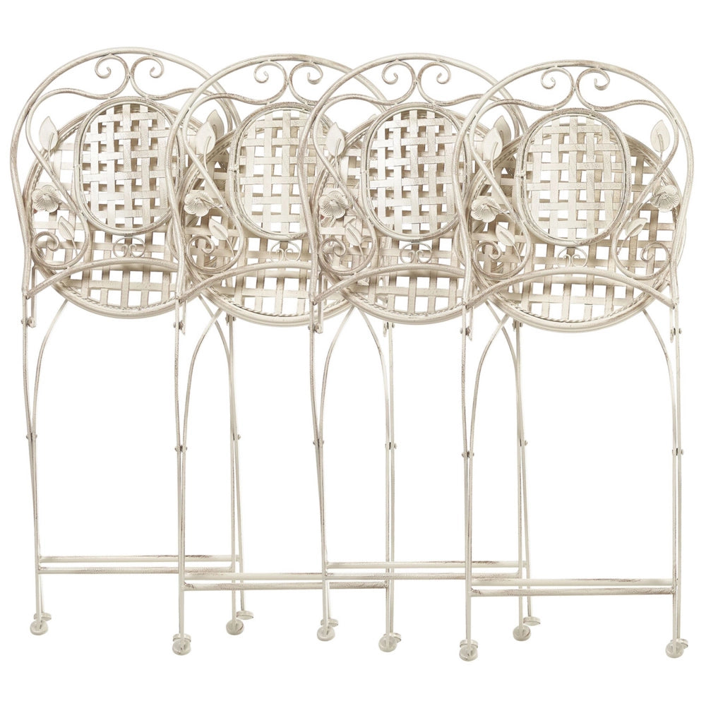 Set di 4 Sedie da Giardino Bistro Pieghevoli in Metallo Bianco Sporco