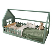 Letto per bambini 90x200 cm; a casetta; pino e MDF; verde