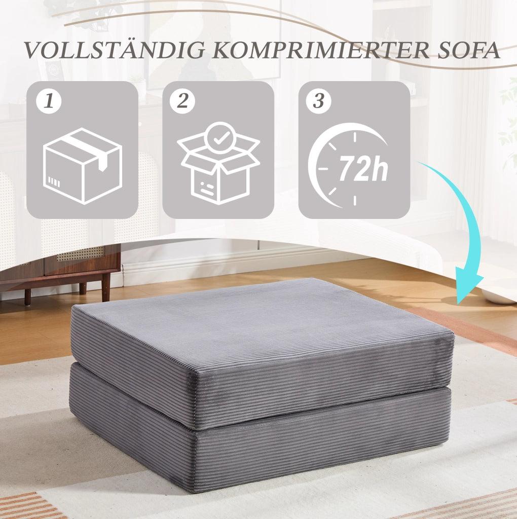 Pouf poggiapiedi convertibile in letto singolo in corduroy grigio scuro; 109x95x43 cm