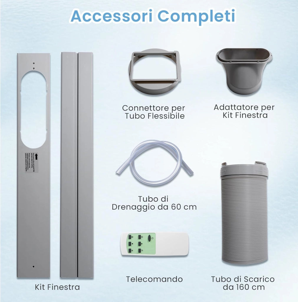 Condizionatore Portatile Caldo e Freddo, 9000BTU/2,6 kW, 5 in 1 con Raffreddamento, Riscaldamento, Ventola, Deumidificazione e Modalità Sonno, 24H Timer, R290