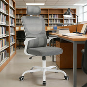 Sedia da ufficio ergonomica girevole in rete con supporto lombare, poggiatesta reclinabile e braccioli pieghevoli grigio