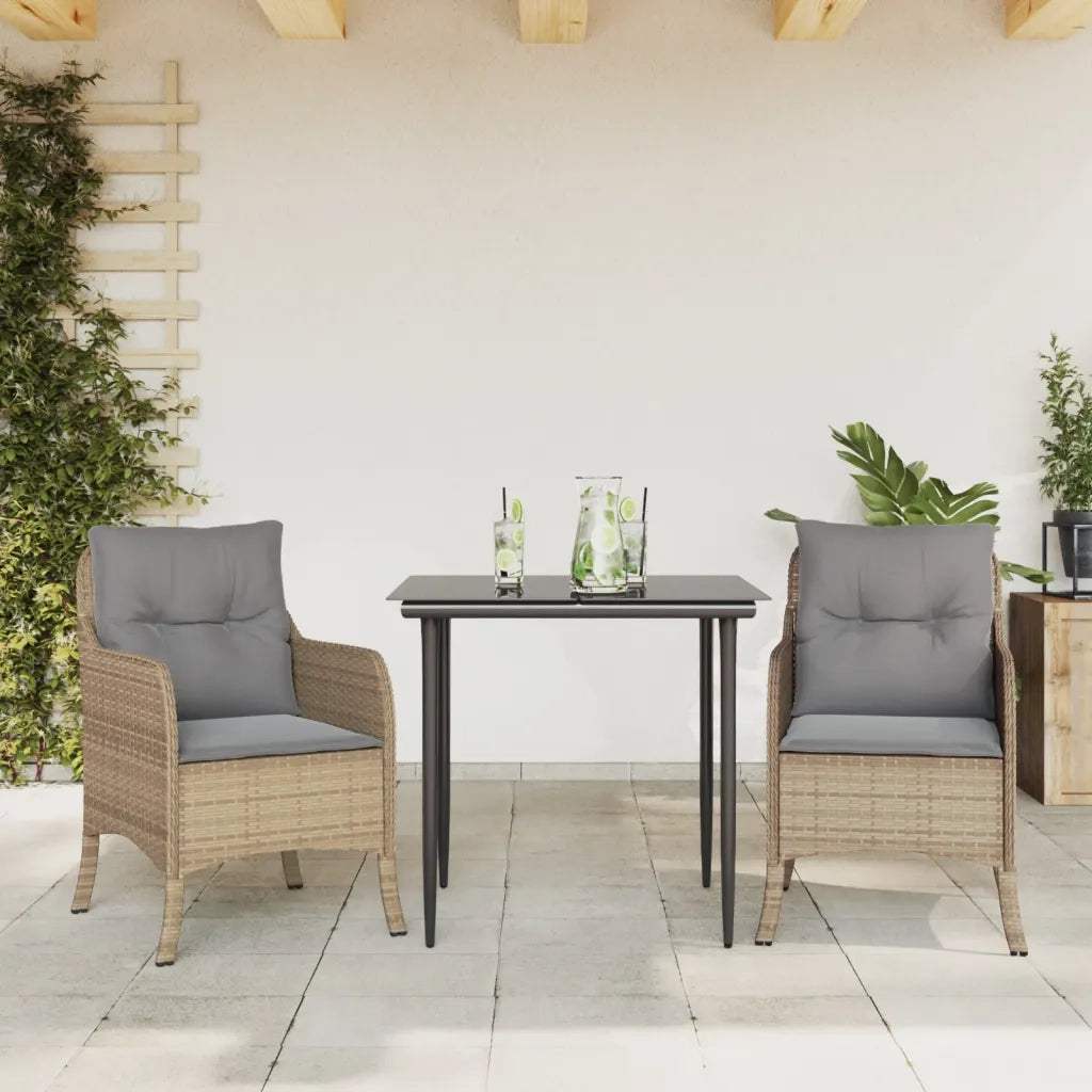 Set da Pranzo da Giardino 3 pz con Cuscini Beige in Polyrattan 3211976