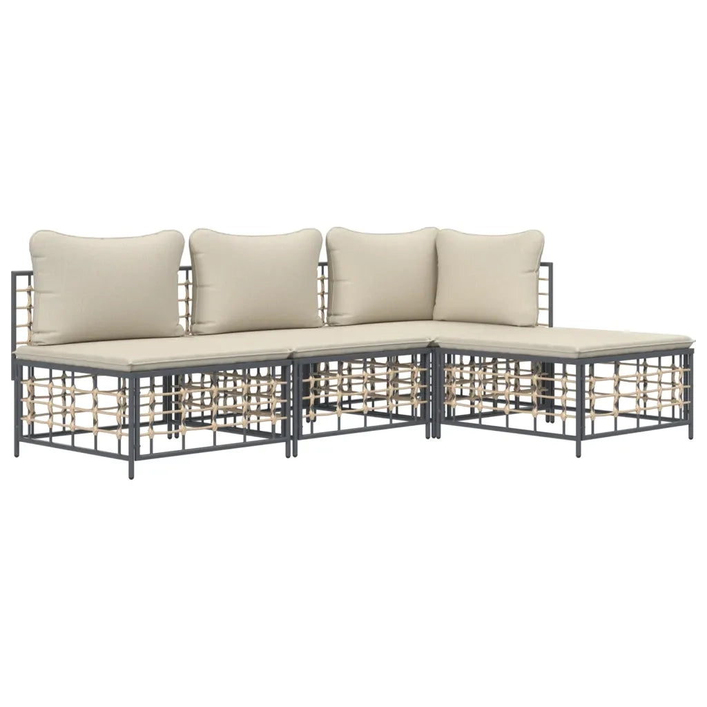 Set Divani da Giardino 4 pz con Cuscini Antracite in Polyrattan 3186730
