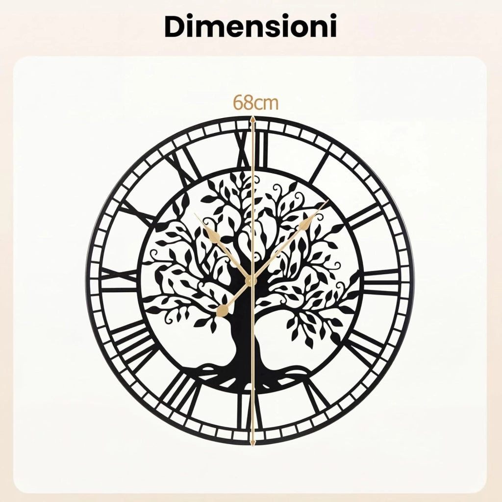Orologio da Parete Grande da 68 cm, con Albero della Vita in Metallo, Orologio Decorativo Silenzioso Senza Ticchettio, per Soggiorno, Camera da Letto e Cucina, Nero
