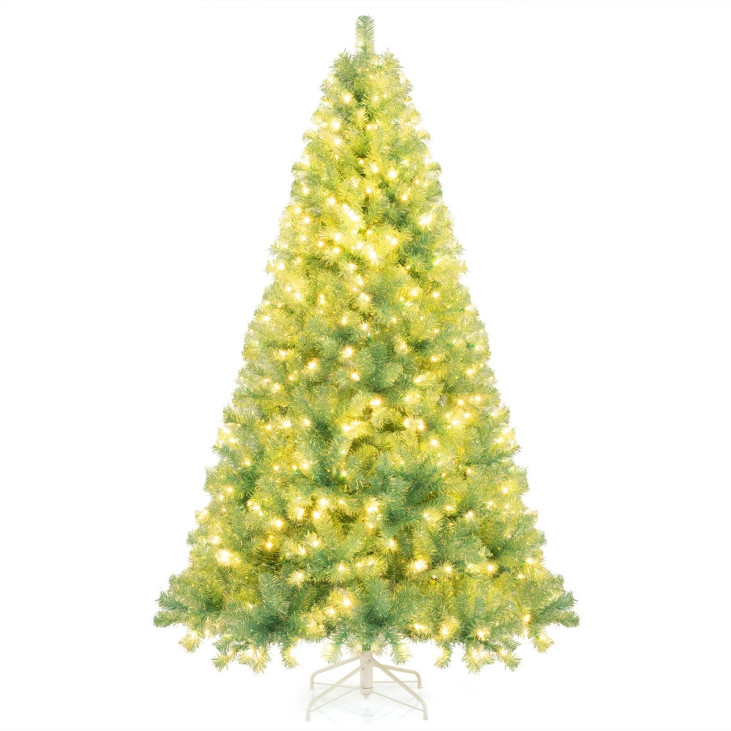 Albero di natale preilluminato alto 225 cm con 1300 rami folti, Albero artificiale di 550 luci LED bianco caldo Verde-Alberi di Natale