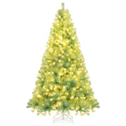 Albero di natale preilluminato alto 225 cm con 1300 rami folti, Albero artificiale di 550 luci LED bianco caldo Verde-Alberi di Natale