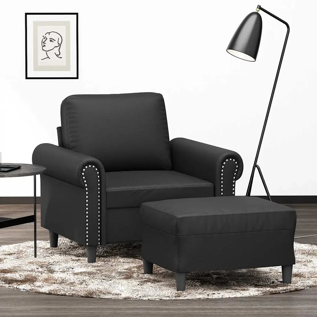 Poltrona | Sedia Relax con Poggiapiedi Nero 60 cm in Similpelle