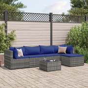 Set Divani da Giardino 6 pz con Cuscini in Polyrattan Grigio