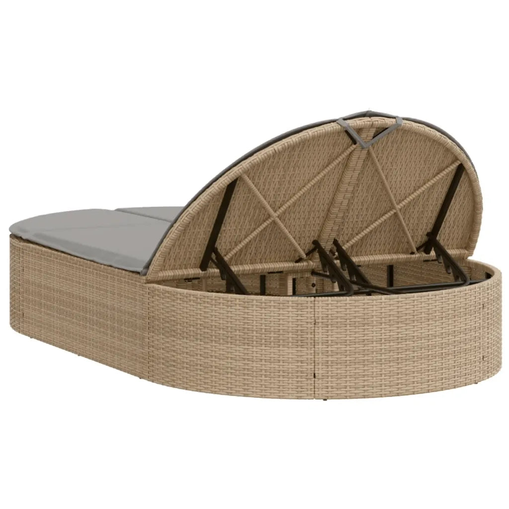Lettino Prendisole | Sdraio da giardino | Lettino da sole con Cuscini Beige in Polyrattan