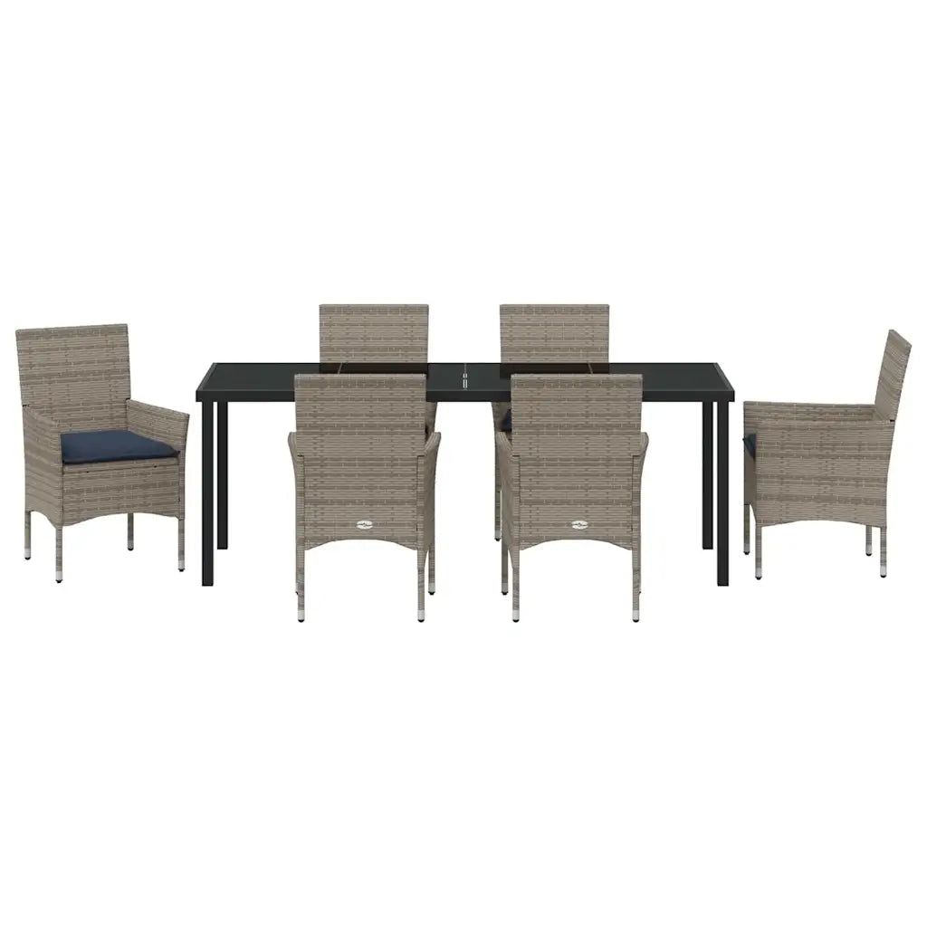 Set di tavolo e sedie con cuscino 7 pcs Grigio Rattan in PE 3379833