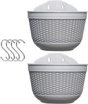 Piantiera - Cestino per piante Cestini per piante da appendere Esterni Cestini per piante da appendere in plastica Cestini per piante da appendere per balcone o muro Cestini per piante con drenaggio e 4 ganci - Grigio e Grigio
