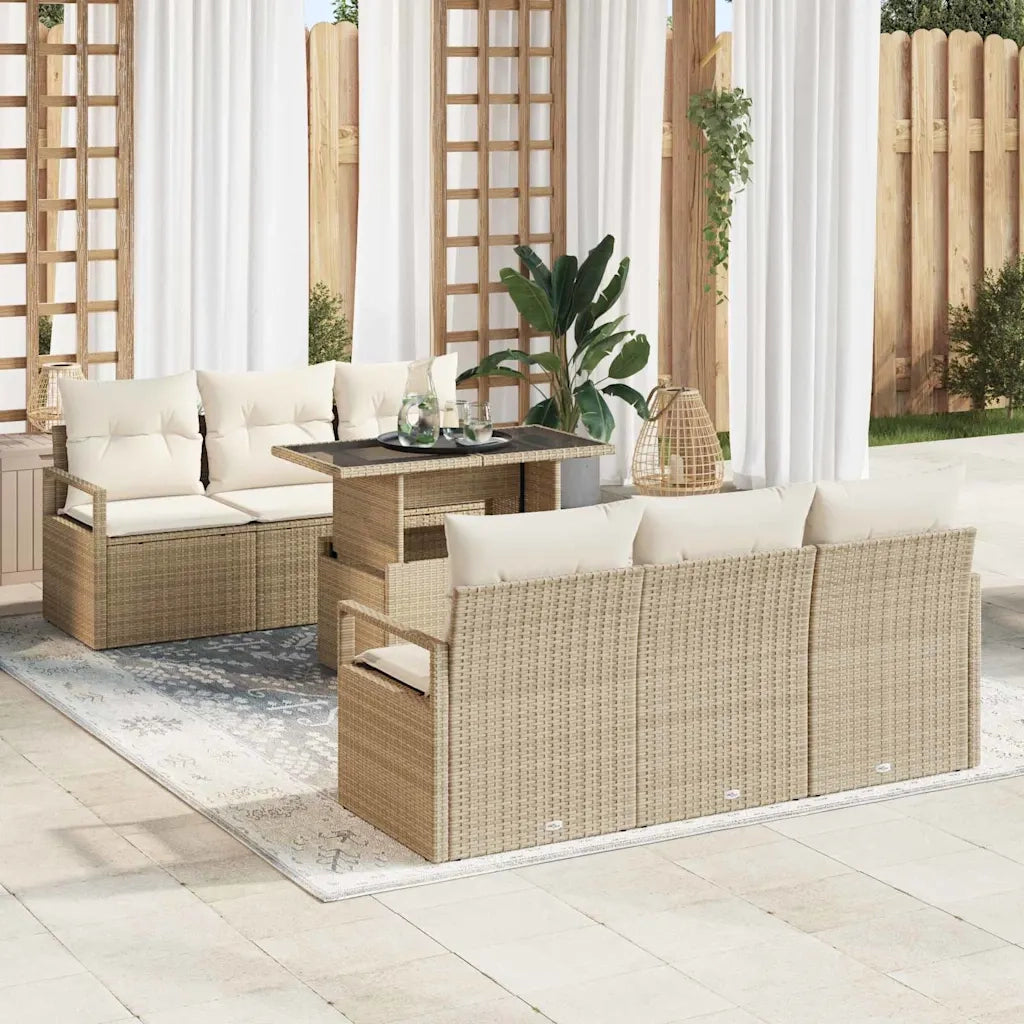 Set Divano da Giardino con cuscino 7 pcs Beige Poly Rattan