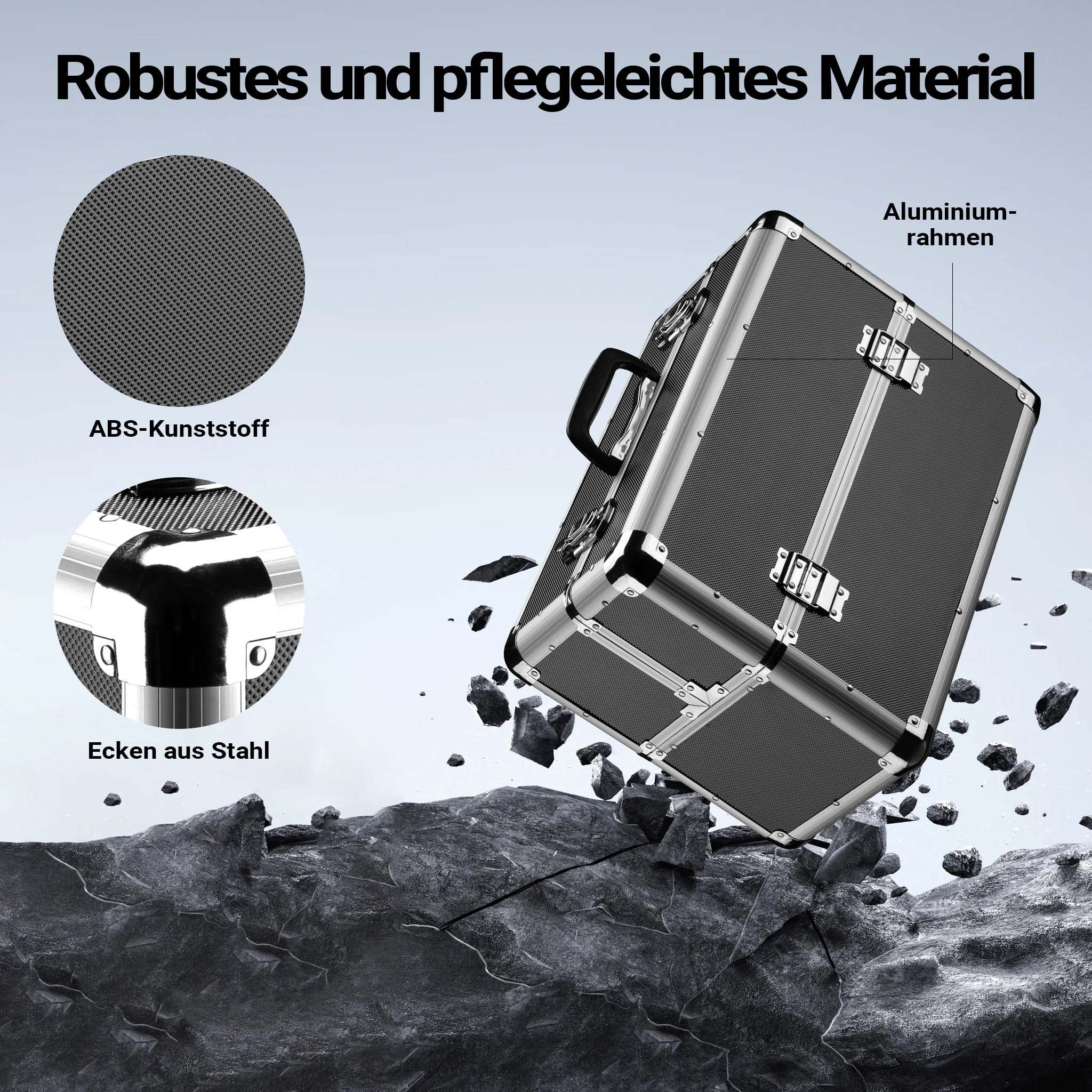 Cassetta attrezzi vuota in alluminio con 2 chiavi, valigetta universale per attrezzi 45 x 32 x 22,5 cm, hobby, lavoro, cassetta portautensili con separatori,