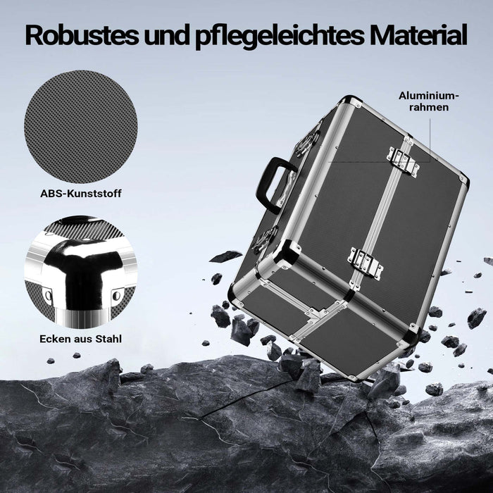 Cassetta attrezzi vuota in alluminio con 2 chiavi, valigetta universale per attrezzi 45 x 32 x 22,5 cm, hobby, lavoro, cassetta portautensili con separatori,