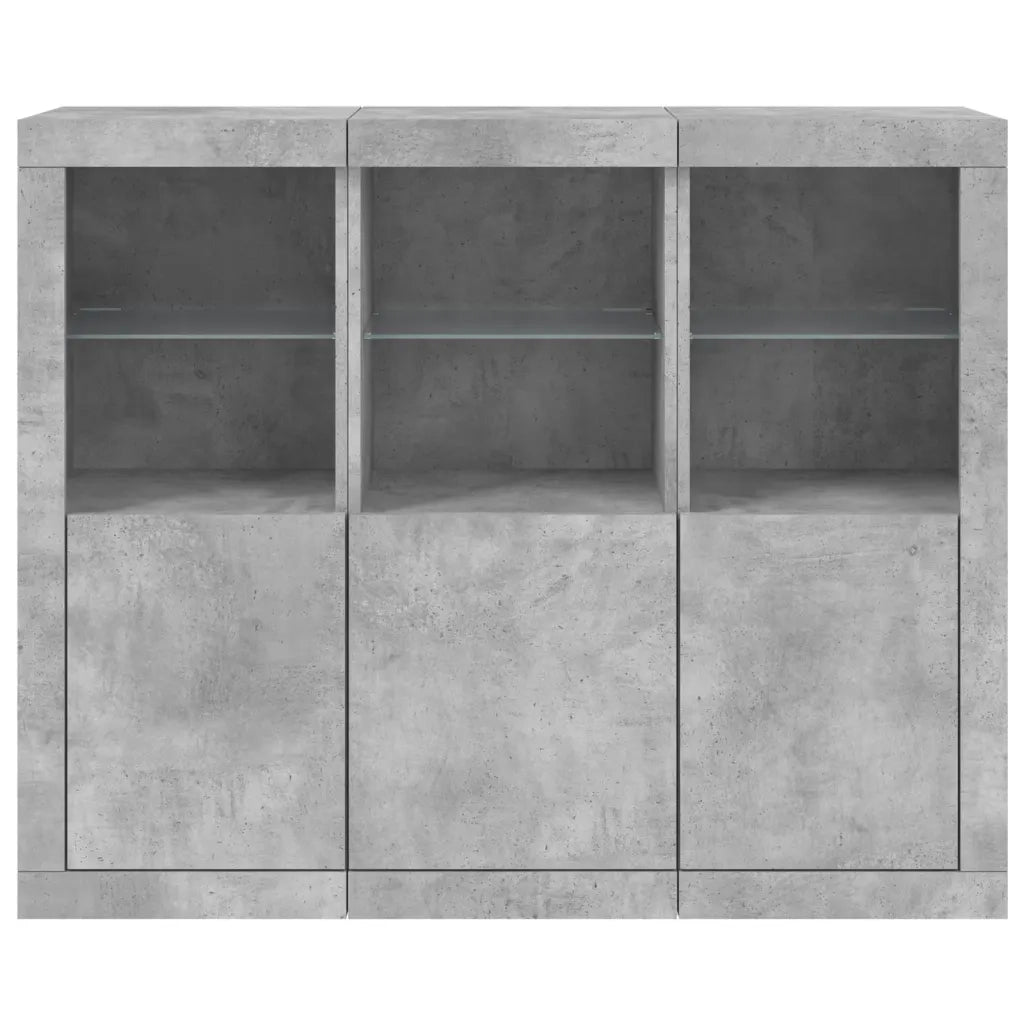 Credenze con Luci LED 3 pz Grigio Cemento in Legno Multistrato 3209103