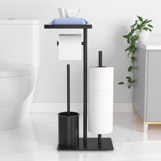 Supporto per carta igienica in acciaio inossidabile a stantuffo con spazzolino per il water - multifunzionale - nero opaco