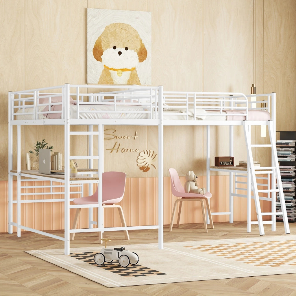 Letto a castello bianco con funzione scrivania in MDF e metallo 90x200 cm