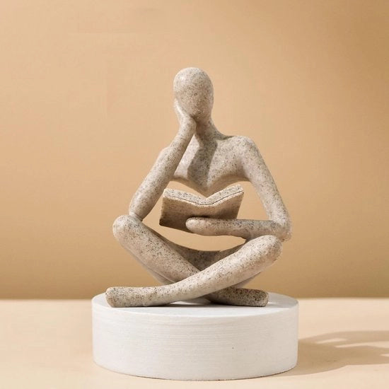 Decorazione Casa Standbeeld Pensatore Moderno Set di Sculture Abstracte Estetiche in Pietra Naturale per Decorazione Interna Sala da Pranzo Ufficio Libreria Tavolo (A-Pietra Naturale)