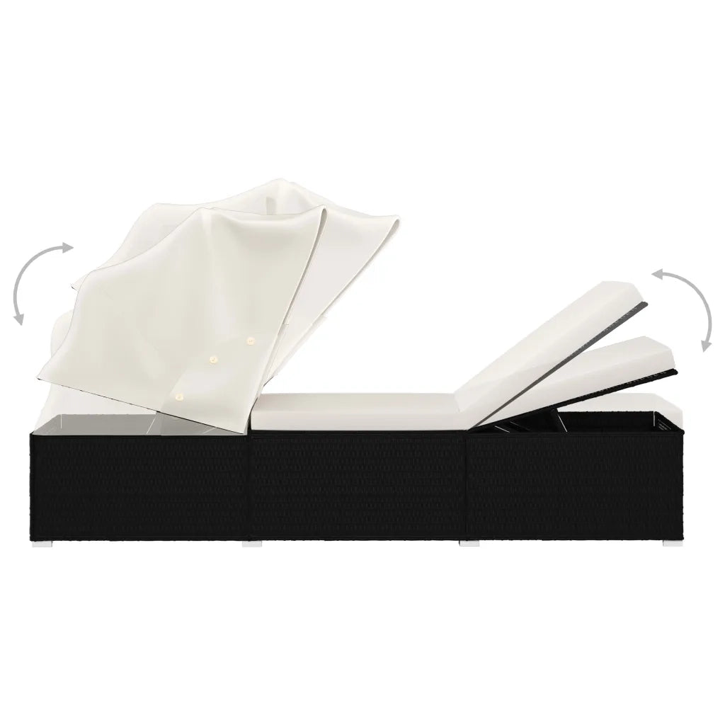 Lettino Prendisole Tettuccio e Cuscino Polyrattan Bianco Crema 46246
