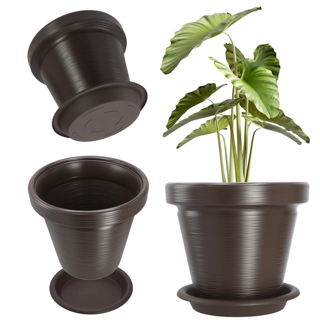 Vaso da giardino KADAX per fiori con coperchio e supporto, grande, marrone, 46 cm