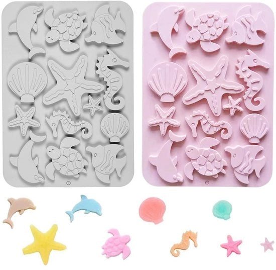 Fondant a forma 3D Animali Marini - Strumenti per la Cucina in Silicone - Decorazione di Torta - Alta Resistenza al Calore - Resistenti alle Sollecitazioni - Adatti per Microonde/Forno