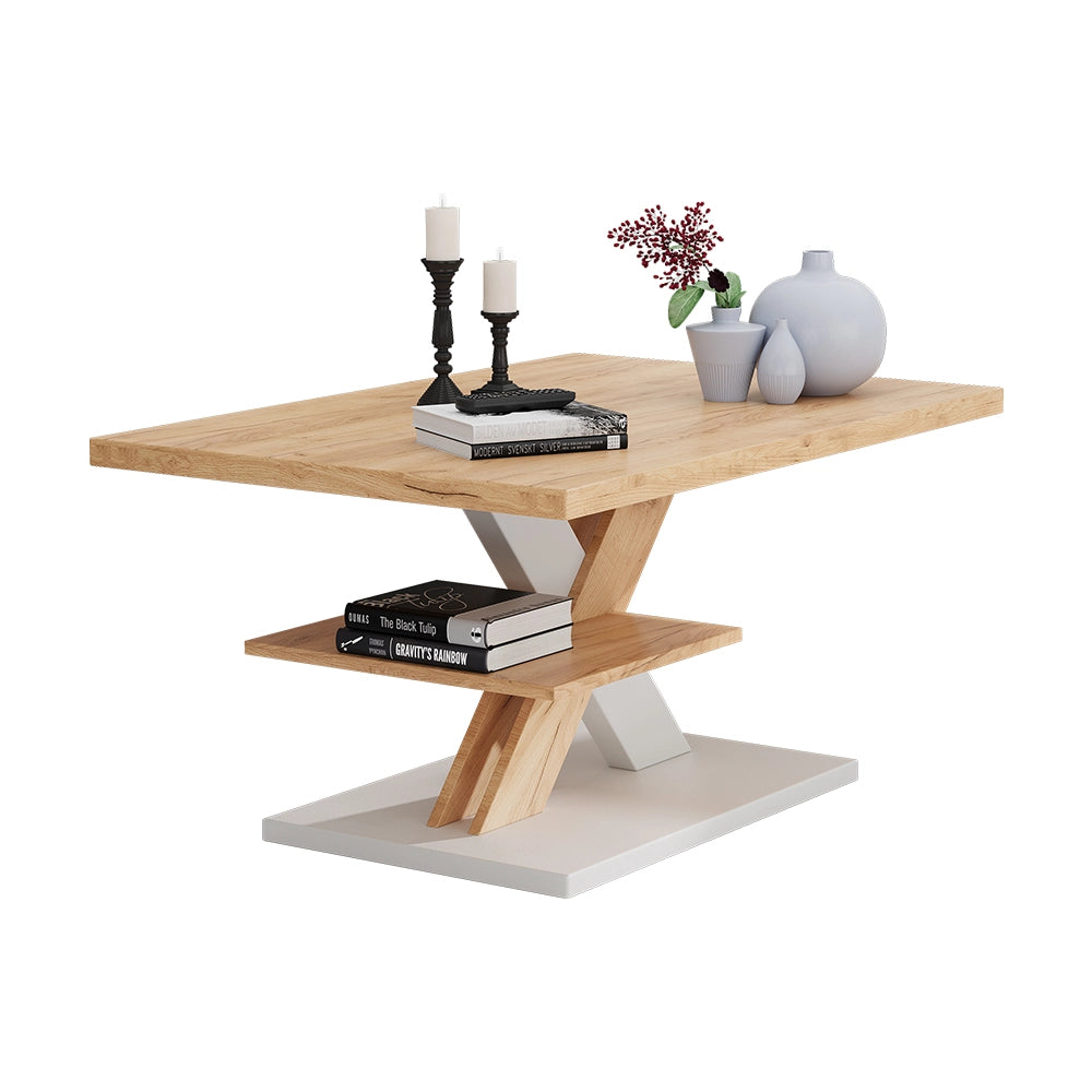 Vicco Tavolino da salotto Quercia/bianco 90 x 60 cm con ripiano