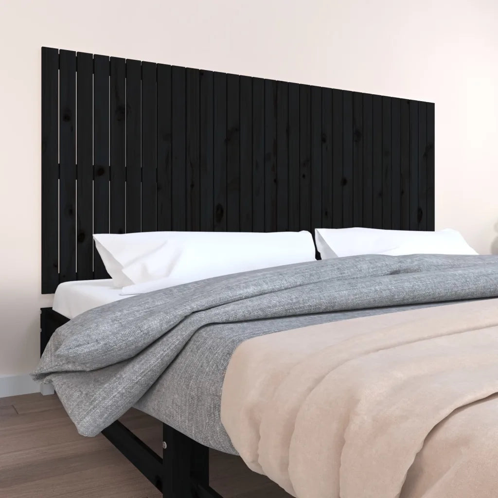 Testiera | Testata da Parete Nera 204x3x90 cm in Legno Massello di Pino