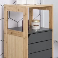 Mobiletto da Bagno Salvaspazio in Bambù, Armadietto da terra con Ripiano per Camera da letto, Grigio