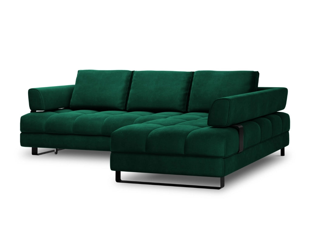 Cosmopolitan Design - Divano convertibile angolare destro con contenitore "Clinton" 5 posti in velluto verde bottiglia 